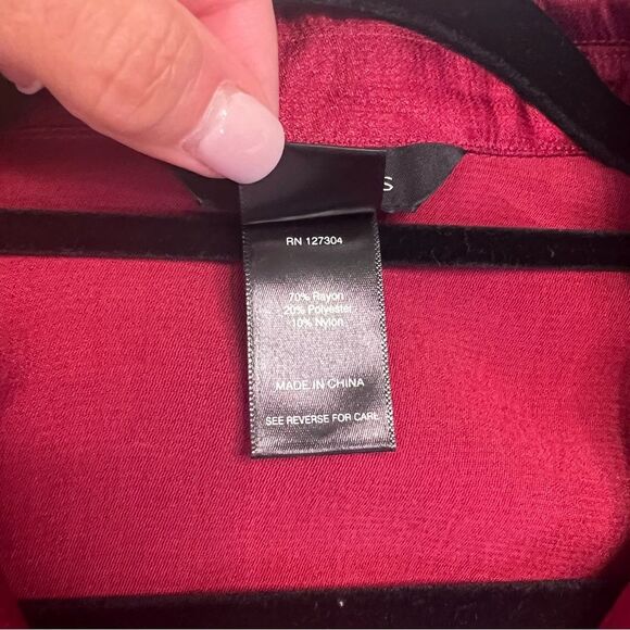 Ali Miles Burgundy Shimmer Button Front 3/4 Sleeve Blouse Jacket Small - Picture 6 of 7